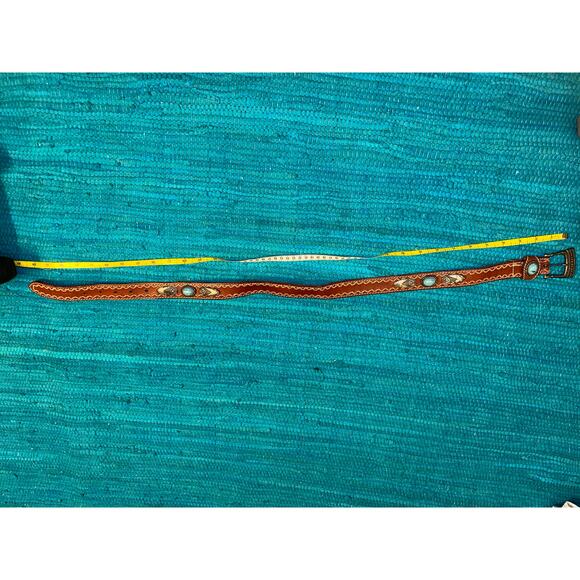 VINTAGE 80\'s STITCHED STUDDED LEATHER BELT W/ TURQUOISE STONES main image 4